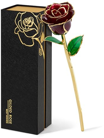 Mikasol Real 24K Gold Dipped Realistic Rose – Timeless Lifelike Bloom with Heart Puzzle Base – Romantic Gradient Red Flower Gift for Her, Wife, Girlfriend, Mom – Birthday, Anniversary, Mother’s Day
