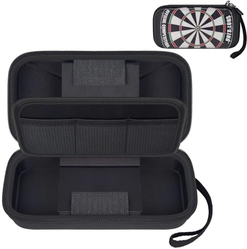 PAIYULE Estuche para 6 dardos de punta suave o de acero con ranuras de espuma dura y bolsillos para puntas de plástico, ejes y vuelos y accesorios de dardos (solo caja), color negro