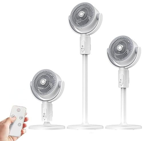 Pneterg Ventilateur sur Pied, Ventilateur Puissant avec Télécommande - Oscillant 90, 5 Vitesses, Minuterie 8h, 3 Hauteurs Réglables, Ventilateur Circulation d'Air Silencieux Pour Maison