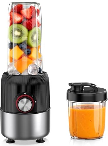 Ombrex Standmixer 500W & Smoothie Maker, Kompakter Blender für die Küche, 2 Mixbecher 750ml & 200ml, BPA-frei, Mixer für Smoothies, Eis & Babynahrung