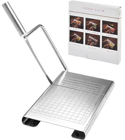 MYLERCT Coupe-fromage, couteau à fromage avec lame en acier inoxydable, coupe-beurre multifonction, avec échelle de grille pour morceaux de fromage, beurre, saucisse