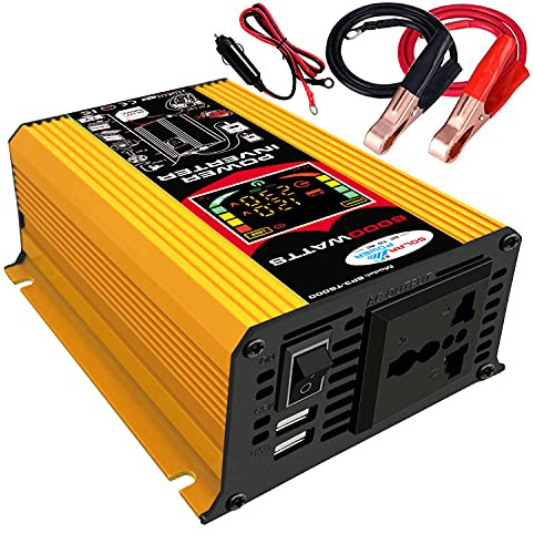 TIKATARER Convertitore a Onda Sinusoidale Modificata, Convertitore di Potenza Ad Alta Frequenza da 6000 W DC 12V a AC 220V con Display LCD e Doppie Porte USB 2.1A (220V)