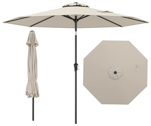 Relax4Life - Sombrilla recta, reclinable, 2,7 m, sombrilla de jardín al aire libre, redonda, inclinación 45°, 8 ballenas, manivela, poliéster resistente, protección solar para balcón terraza (270 cm