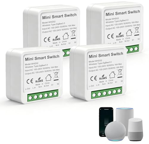 Zigbee Interruptor Inteligente Requiere Neutral,inteligente Interruptor luz | Mini Smart Switch Rele Modulo compatible con Alexa & Google y Tuya/Smart Life, Requiere Pasarela Zigbee