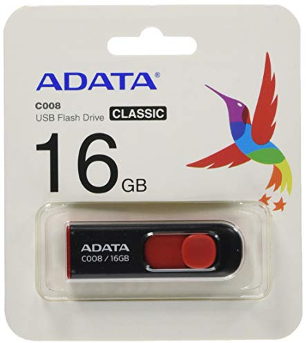 ADATA C008 Unidad Flash USB 16 GB USB Tipo A 2.0 Negro, Rojo - Memoria USB (16 GB, USB Tipo A, 2.0, 10 g, Negro, Rojo)