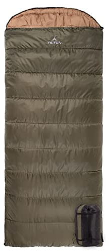 Teton Celsius XL +20F Sleeping Bag; Cold Weather Sleeping Bag; Great for Family Camping; Free Stuff Sack, Green, Right Zip