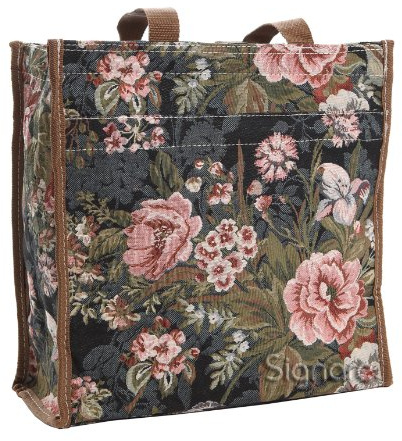 Signare Tapestry Navy & Pink Women's Shopping Tote Bag in Peony Design (SHOP-PEO), Peony, M