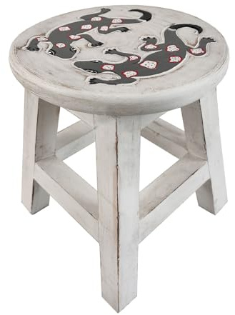 Simandra Holzhocker Kinderhocker Hocker Sitzhocker Fußbank Massivholz Schemel Stuhl mit Tiermotiv Deko weiß Farbe Gecko