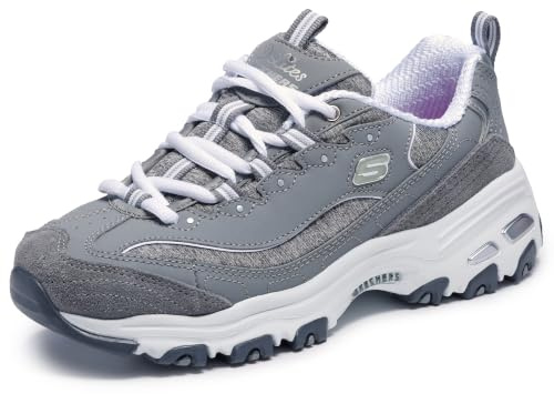 Skechers Women's D'Lites - Me Time Lace Up Fashion Sneakers, Grey / White, 6.5