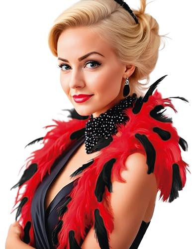 Guirca Fiestas GUI16351 - Boa con Piume Nere e Rosse, 1,80 m (40 gra