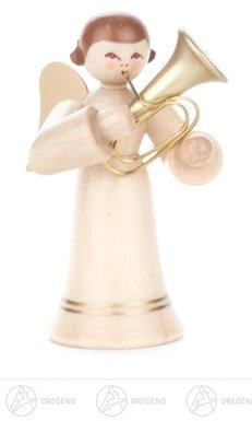Rudolphs Schatzkiste Engel mit Tenorhorn, Langer Rock, Natur Höhe ca 6 cm NEU Erzgebirge Weihnachtsfigur Holzfigur