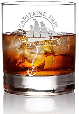 AMAVEL - Verre à Rhum avec Gravure - Voilier avec Ancre - Capitaine Papi - Personnalisé avec [NOM] - Verre à Whisky Tumbler - Cadeau pour Les Grands-pères - Volume : 320 ML