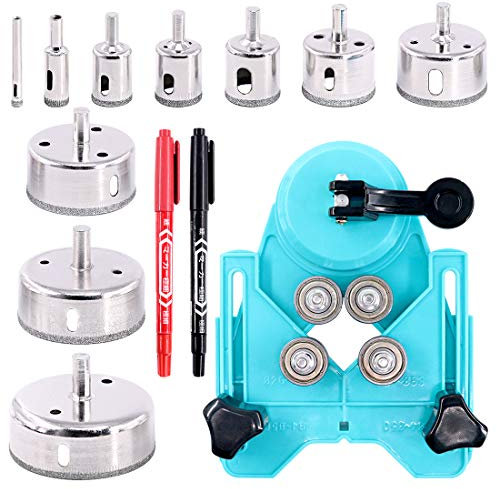 Swpeet Set di 13 seghe a tazza per piastrelle, tra cui 10 punte da trapano diamantate da 0,23 – 3,15 pollici con supporto per sega a tazza e 2 penne di marcatura regolabili per seghe a tazza,