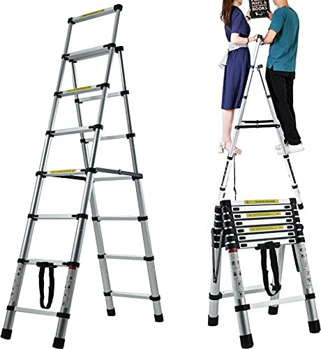 Home Ladder 7 Step Ladder Aluminium Heavy Duty Telescopic Indoor Folding Stepladder Max 150kg Capacity