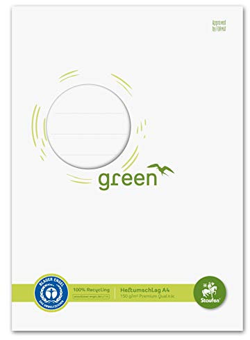 Staufen Ursus Heftumschlag mit Beschriftungsfeld, 10 Stück, DIN A4, 150g/m² Recyclingpapier, Schutz für Schulhefte, Farbe weiß, Green