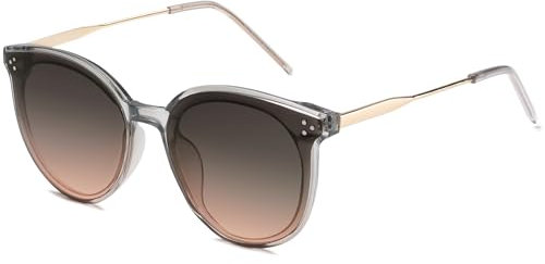 SOJOS Retro Vintage Sonnenbrille Damen Hochwertige Runde Cateye Brille Übergroß UV 400 Schutz mit Federscharnier, Brilletuch und Brillenbeutel DOLPHINKlar Grau/Gradient Braun