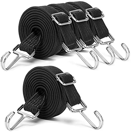 MOLADRI Black Adjustable Bungee Cords with Hooks Set,80 Long Flat Heavy Duty Elasticity Straps,with Length Adjustment Metal Buckle Luggage Elastic Rope,for Moving Heavy Duty Cargo (4 Pack)