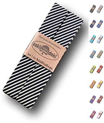 Sandras-Bastelladen Schrägband/Einfassband Baumwolle gefalzt 3m x 20mm - Streifen Muster 6001-Schwarz-Weiß