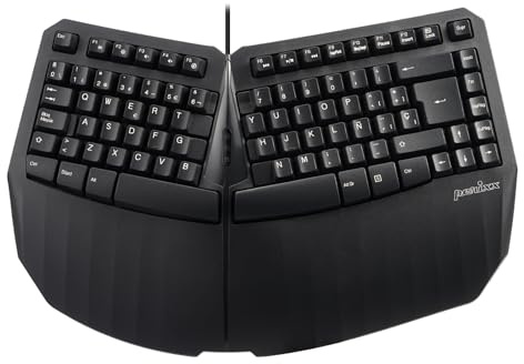 Perixx PERIBOARD-413B ES, Kabelgebundene ergonomische kompakte Geteilte Tastatur, 40 x 27,5 x 5,5 cm, Spanisches QWERTY-Layout, Schwarz