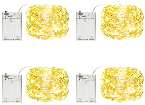 CANDLE IDEA - 4 Stück 5m 50 LED Lichterketten, batteriebetriebene Mini funkelnde Lichterketten, batteriebetriebene LED Weihnachtsbaum Kupferdraht Lichter für Hochzeits Dekorationen (Warmweiß)