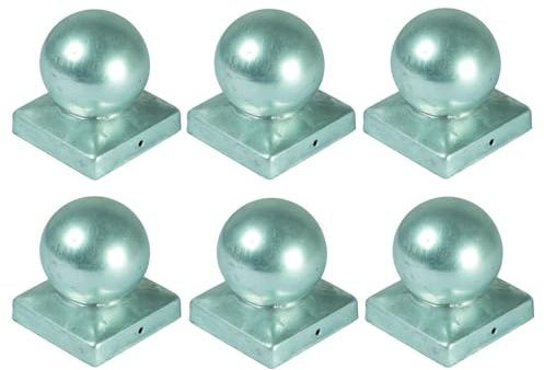 BURI Pfostenkappen Kugel 90x90 mm 6er Set Verzinkt Zaunkappen Metall Robust | Pfostenkappen wetterfest und verzinkt als Zierkappen für Vierkantpfosten mit Korrosionsschutz und langlebigem Zaunzubehör