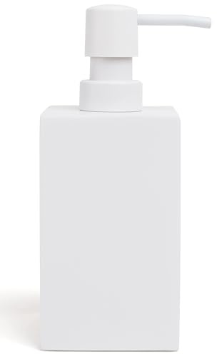 Yew Design Weißer Matter Seifenspender für das Badezimmer, 450 ml, Eckige Rostfreie Pumpe für Flüssigseife, Geschirr oder Hände, für Küchenspüle, Arbeitsplatte und Badezimmer