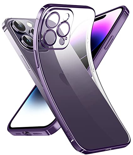 Supdeal Custodia Trasparente per iPhone 14 Pro Max, Mai Gialla con Protezione Fotocamera, Cover Case in Silicone Trasparente Ultra Sottile e Leggera, 6,7, Viola Scuro