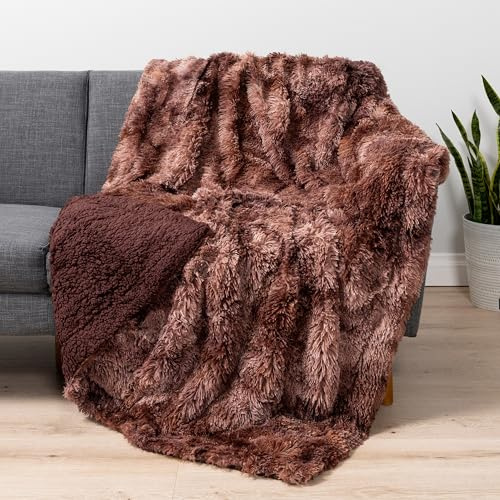 PAVILIA Tie Dye Brown Fluffy Fuzzy Faux Fur Throw Blanket Couch Sofa, 50x60
