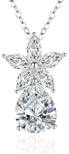Mesnt Ketten Damen Schmuck, Versilberte Zirkonia in Blumen- und Birnenform, weiß Anhänger Halskette für Frauen