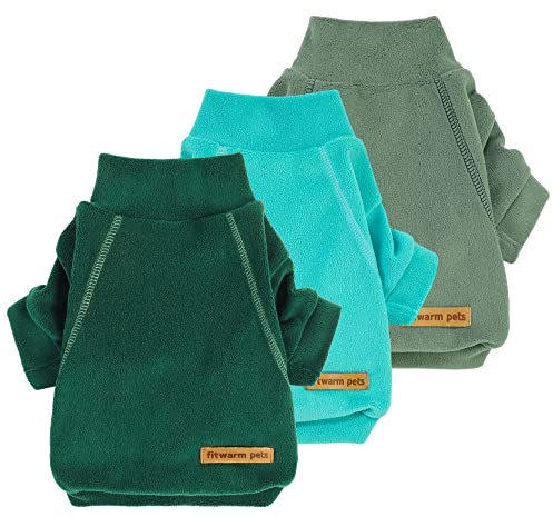 Fitwarm 3 Pack Fleece Dog Sweater, Turtleneck Dog Sweatshirt, Dog Winter Clothes for Small Dogs Boy Girl, Pet Pullover Jumper, Cat Apparel, Dark Green, Teal Green, Olive Green, Small