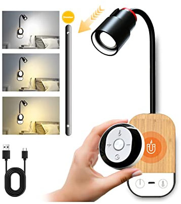 LED Wandleuchte Innen Leselampe Bett mit Fernbedienung Magnetische, Hals Leselampe Buch Stufenlose Helligkeit und 5 Farbmodi Timer,Wandlampe USB Aufladbare Touch Control 360 ° Drehbar für Schlafzimmer