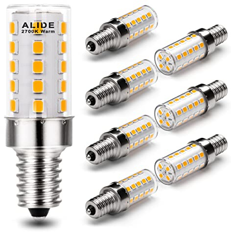 ALIDE E12 40 Watt Equivalent LED Bulbs,2700K Warm White,E12 T6 C7 4W LED Candelabra Bulb for Ceil Fan Light Chandelier Pendant Lighting Salt Lamp,450lm,Non-dimmable,8 Pack