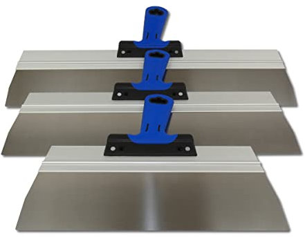 3er Set DEWEPRO® Breitspachtel mit 350-500-600mm Edelstahlblatt - Glättspachtel - Flächenspachtel mit Softgriff