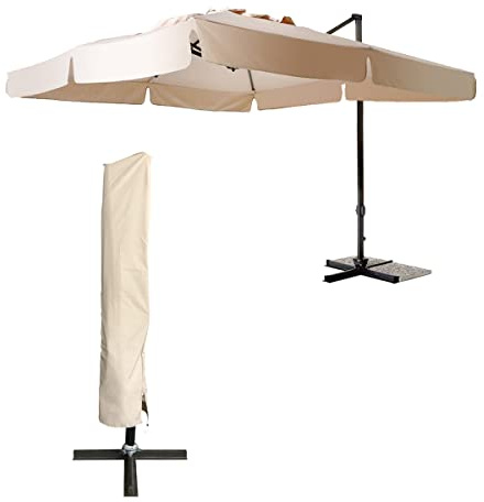 Yellowshop - GARDA Ombrellone giardino decentrato mt 4x3 struttura in alluminio Antracite con sacca di protezione esterno arredo piscina, terrazzo Beige