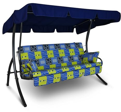 Angerer Hollywoodschaukel Trend – Schaukel zum Sitzen, Liegen & Entspannen, inkl. Bett-Funktion, einfache Montage, Made in Germany, waschbare Kissenbezüge, Blau-Hellgrün Gemustert