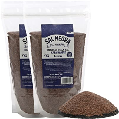 Sal Negra Fina de Himalaya - 1 Kg - 100% Natural y Pura, Rica en Minerales Esenciales, Sin Aditivos, Para Cocina y Salud (2 Ud)