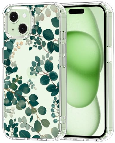 MOSNOVO für iPhone 15 Hülle – Durchsichtige, schlanke, stoßfeste TPU+PC-Handyhülle, [6,6 Fuß Fallschutz/Anti-Abziehen] - Eukalyptus