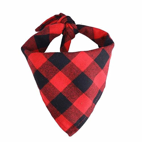 SHTGOI 2 Stück Hundehalstuch Klassisches Kariertes Halstuch Baumwolle Bandanas Einstellbares Dreieckstuch Hunde-Taschentücher Schal für Kleine Mittelgroße Hunde Katzen Haustiere Rot-schwarz M
