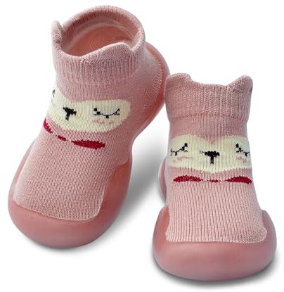 Dookeh Krabbelschuhe Baby, Lauflernschuhe Kinder, rutschfeste Hüttenschuhe Sockenschuhe für Mädchen Junge (9-Rosa, EU Schuhgrößensystem, Baby, Alter (von/bis), M, 12 Monate, 18 Monate)