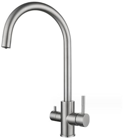 3 Way Filter Tap for Kitchen Sink, 3 Way Kitchen Tap Stainless Steel Brushed 3 in 1 Kitchen Tap 2 Handles 360° Rotation Kitchen Sink Taps-Brushed