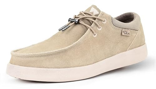 Kickback Haven - Herren Loafers - Farbe Beige - Moc Style Schuhe - Leder und Wildleder Obermaterial - Elastische Schnürsenkel - Leder gefütterte Innensohlen - Größe EU 44