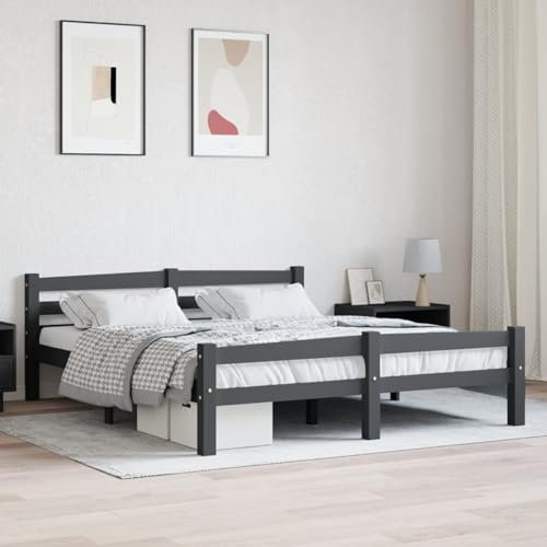 Camerina Massivholzbett Bettgestell Bed Frame Bett Mit Bettkasten Hausbett Bett Massivholz Dunkelgrau Kiefer 160x200 cm