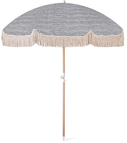 SPAboy Ombrellone rotondo da 2 m Piccolo ombrellone da esterno Ombrelloni da spiaggia in legno con nappa per patio con funzione di inclinazione, impermeabile e protezione