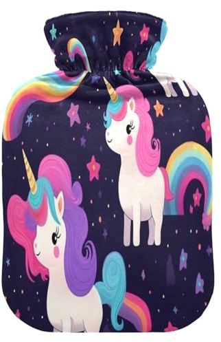 Süße Galaxy Sterne Einhorn Wärmflasche und Bezug Weich Warm für Winter Bett Hand Hals und Schultern 1L