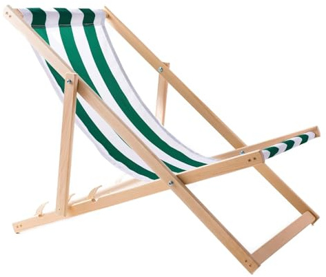 WOODOK Sedia a sdraio pieghevole in legno – lettino da giardino esterno in faggio, comfort ergonomico, regolabile in 3 posizioni, resistente alle intemperie, ideale terrazza, spiaggia, balcone (verde