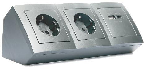 MC POWER Steckdosenblock Unterbausteckdosen | Flair | Ecksteckdose 2-fach Steckdose + USB-C/A, 15cm Kabel mit Lüsterklemme, 250V / 16A, Aufbau, dunkelgrau anthrazit matt