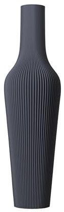 SLIMPRINT Vase Groove, Grau, 17,3 x 60 cm, Schmale Vase mit Streifenmotiv für Trockenblumen und Pampas Grass, Recycelter Biokunststoff