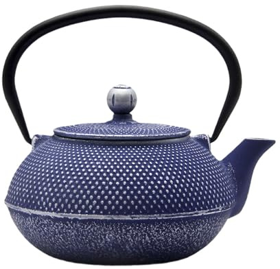 SECHUDO Teekanne aus Gusseisen mit Edelstahl-Teesieb für Herd, beschichtet, mit emaillierter Innenseite, japanisches dunkelblaues Tetsubin, für losen Tee (900 ml)