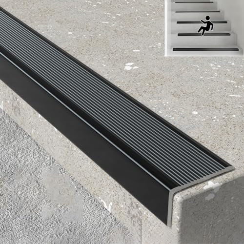 Profilo Angolare Protezione del Bordo Della Scala in Alluminio Antiscivolo, Paragradini per Esterni e Interni per Piastrelle in Legno, Gradini in Marmo, Bordatura Sicura del Naso Della Scala(Color:Bla