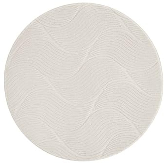 Taracarpet Kurzflor Boho Skandi Polyester Teppich in 3D Optik waschbar, pflegeleicht und robust ideal fürs Wohnzimmer, Schlafzimmer und Kinderzimmer auch als Badematte Creme Düne 120 cm rund